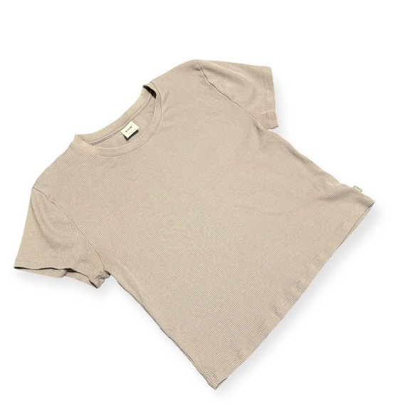 TNA Aritzia Ribbed T-Shirt Marbled Lilac Large 100% Cotton Light Purple So Soft - Picture 2 of 13